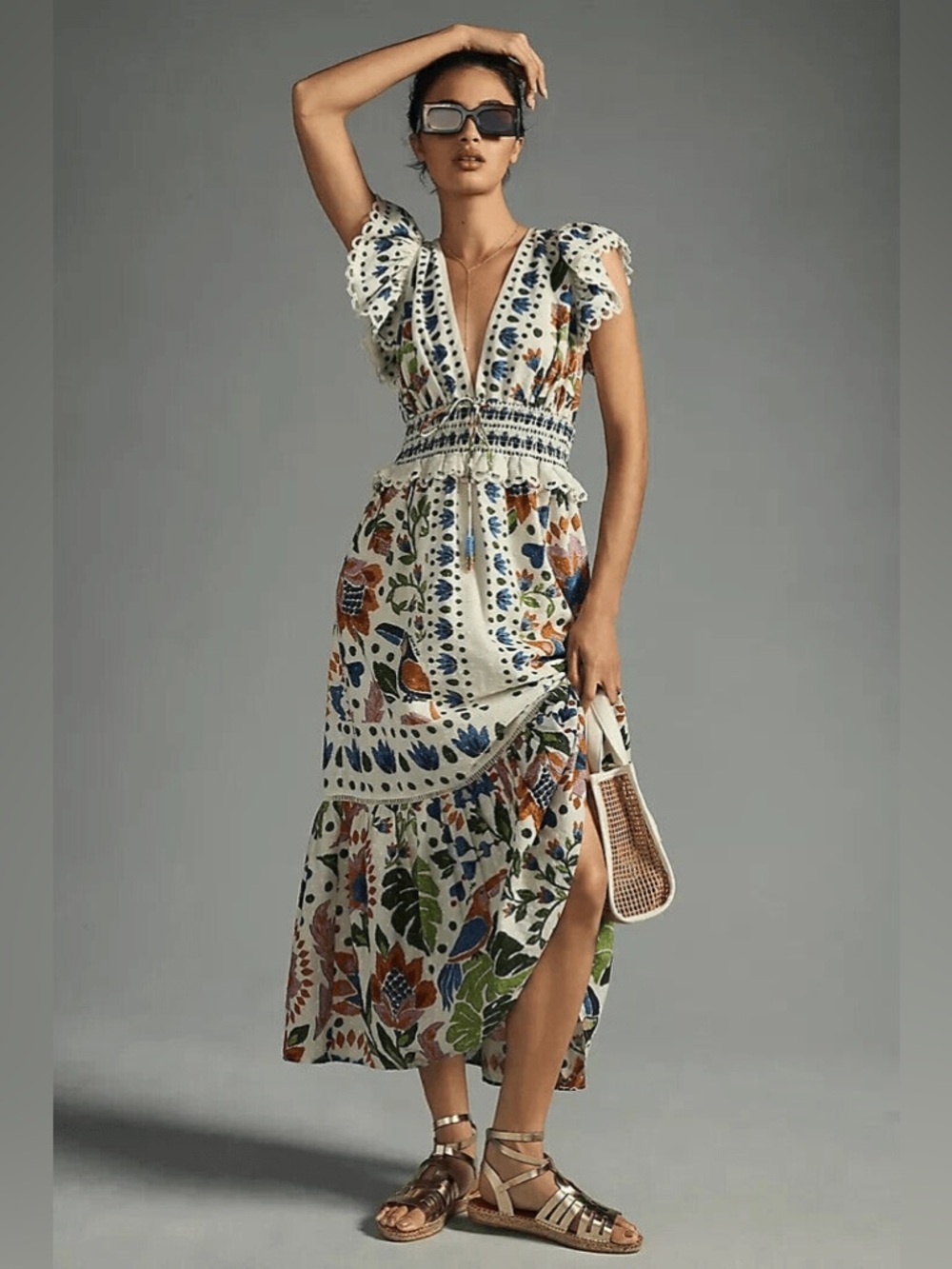 NEW Viral Camila Summer Garden Party Floral Maxi Dress Cotton Scallop Smocked - Picture 5 of 16
